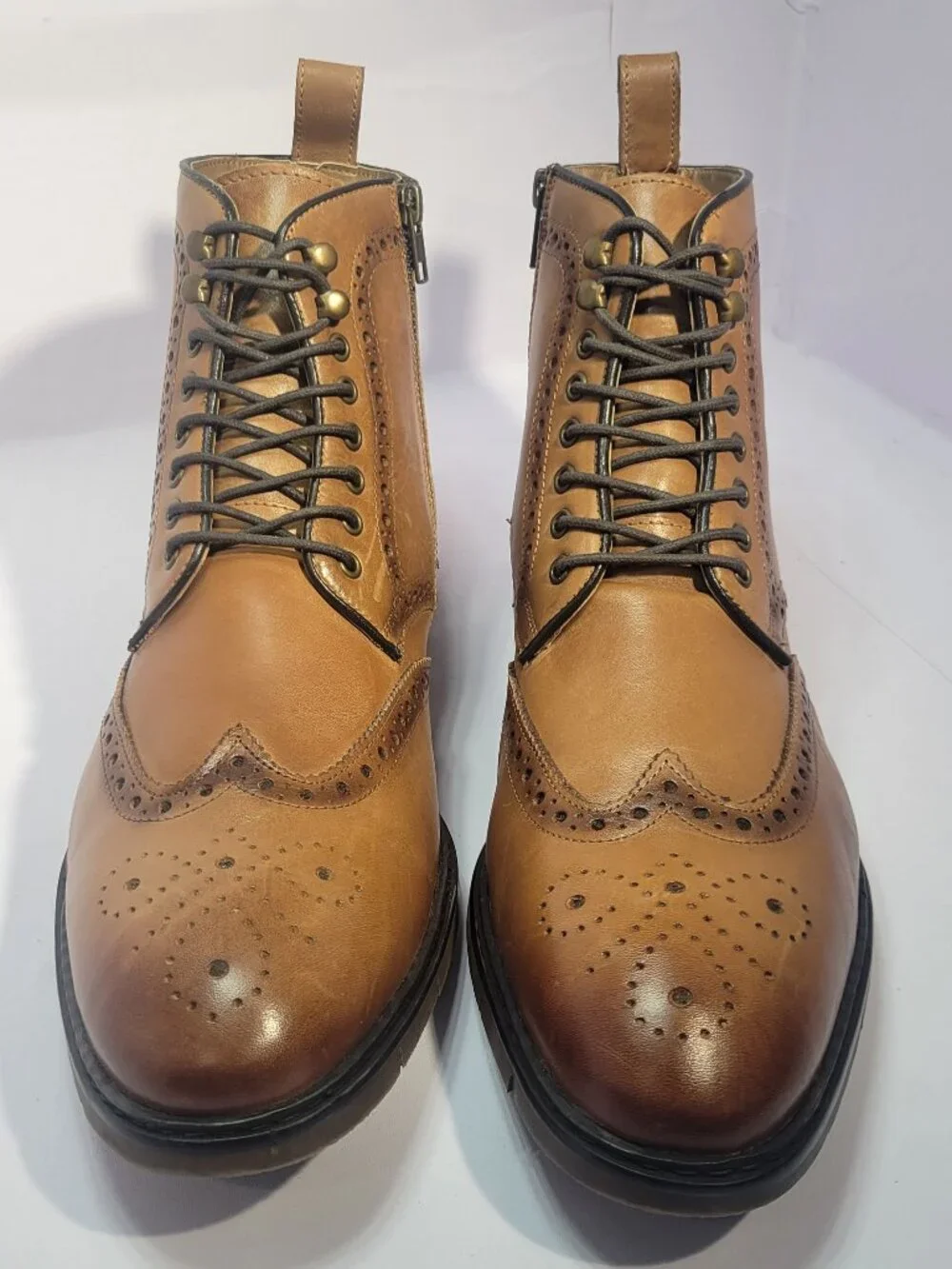 Steve Madden P-Candid Men's Size 11.5 Brown Leather Side Zip Wingtip Ankle Boots